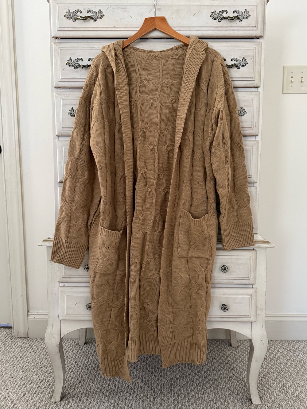 Vici Camel Cable Knit Duster Cardigan